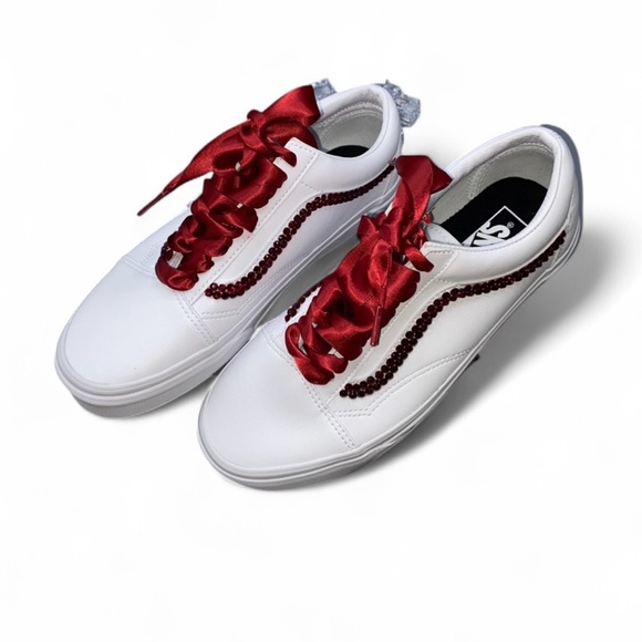 Garnet Red Luxe Crystal Diamond Classic Lace Up Old Skool Vans All Sizes New - Picture 1 of 6